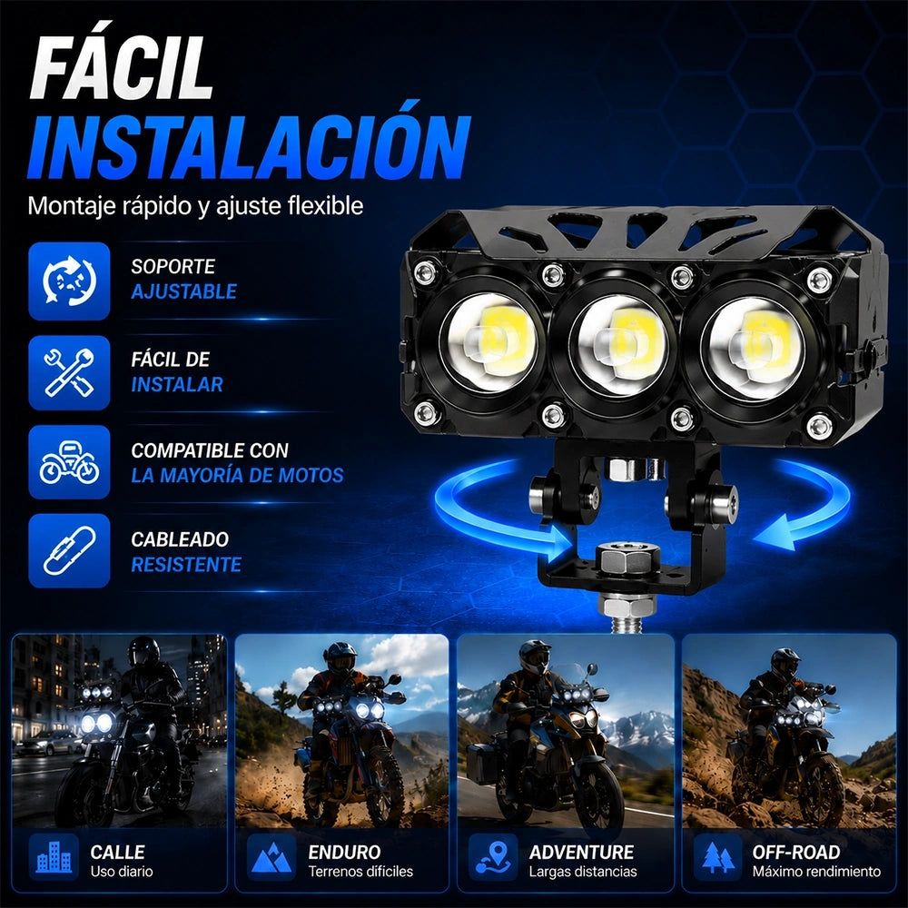 Faro Auxiliar LED 3 Perlas 24W para Motocicleta 10-80V DEEMASO – MTSD-C009