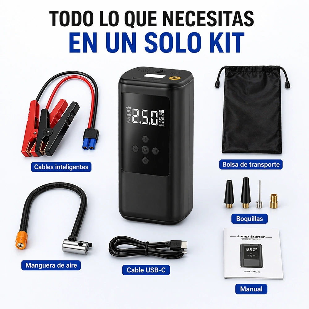 Arrancador de Emergencia para Auto con Inflador de Aire Integrado Negro