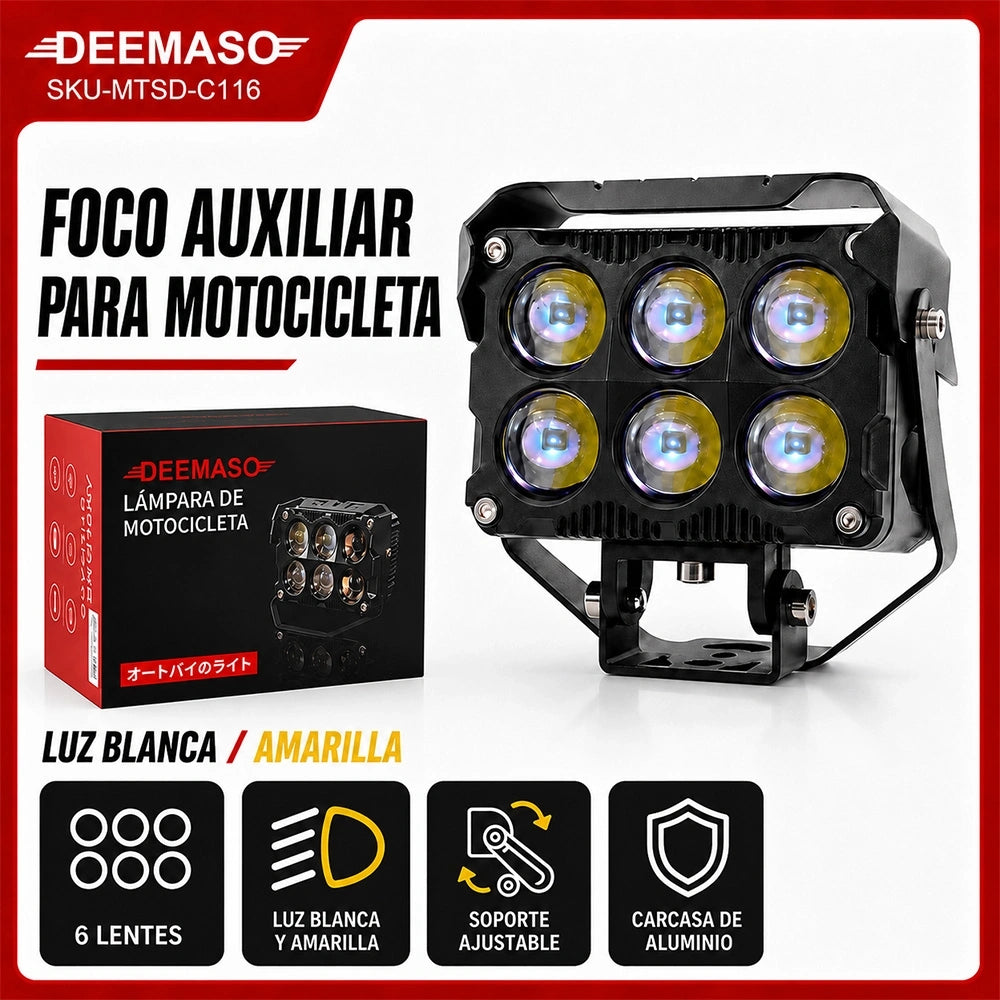 Juego de 2 Faros Auxiliares LED 6 Lentes 70W para Motocicleta DEEMASO – MTSD-C116