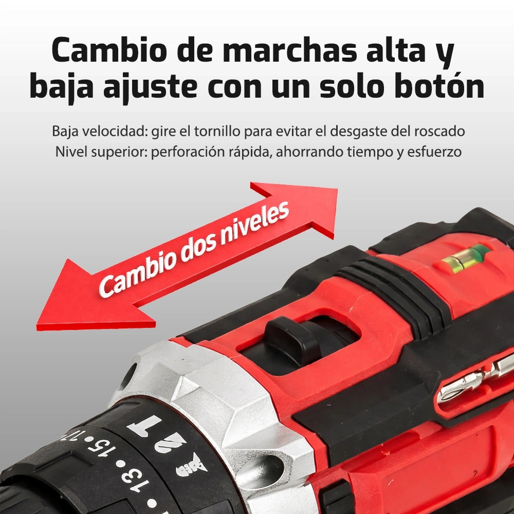 Taladro Inalámbrico 48V con Batería de Litio – Kit Completo 24 Piezas con Maletín | Doble Batería + Función Percusión