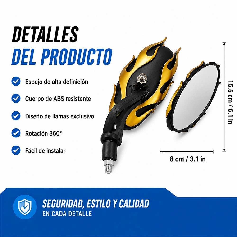 MOTRIVA Espejos Retrovisores Deportivos para Moto con Diseño de Llama