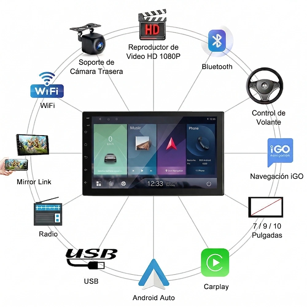 Radio Android 9" para Auto con CarPlay y Android Auto