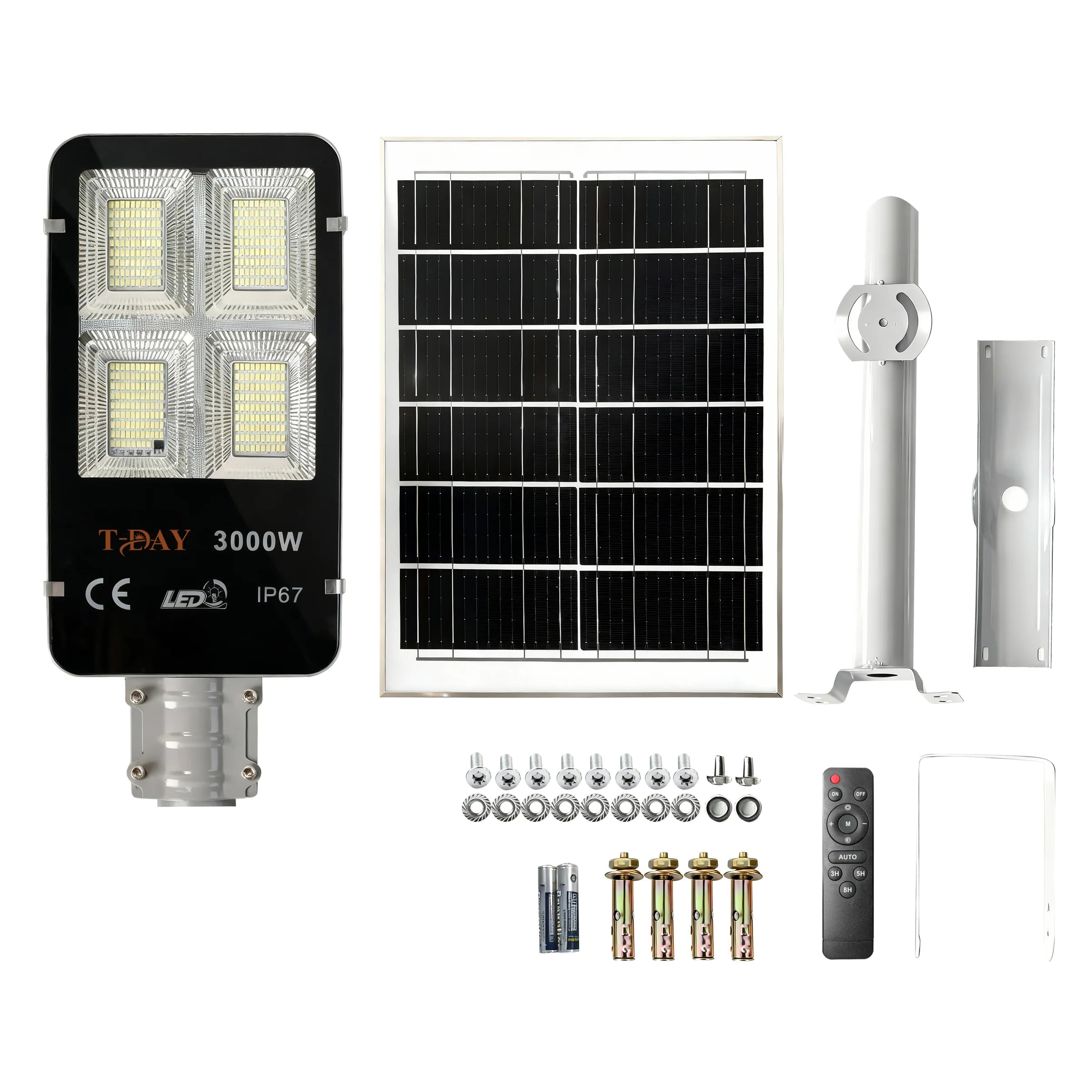 T-DAY Lámpara Solar LED 3000W para Exterior con Panel Solar y Control Remoto