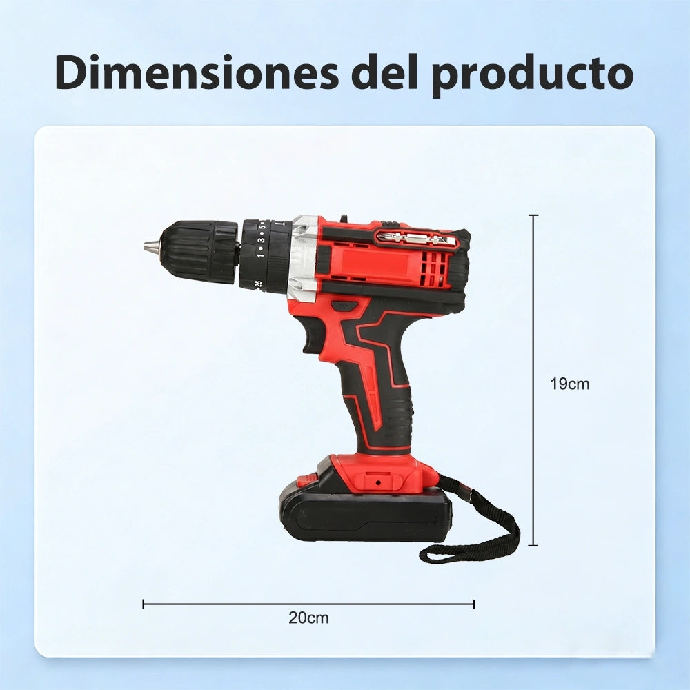Taladro Inalámbrico 48V con Batería de Litio – Kit Completo 24 Piezas con Maletín | Doble Batería + Función Percusión