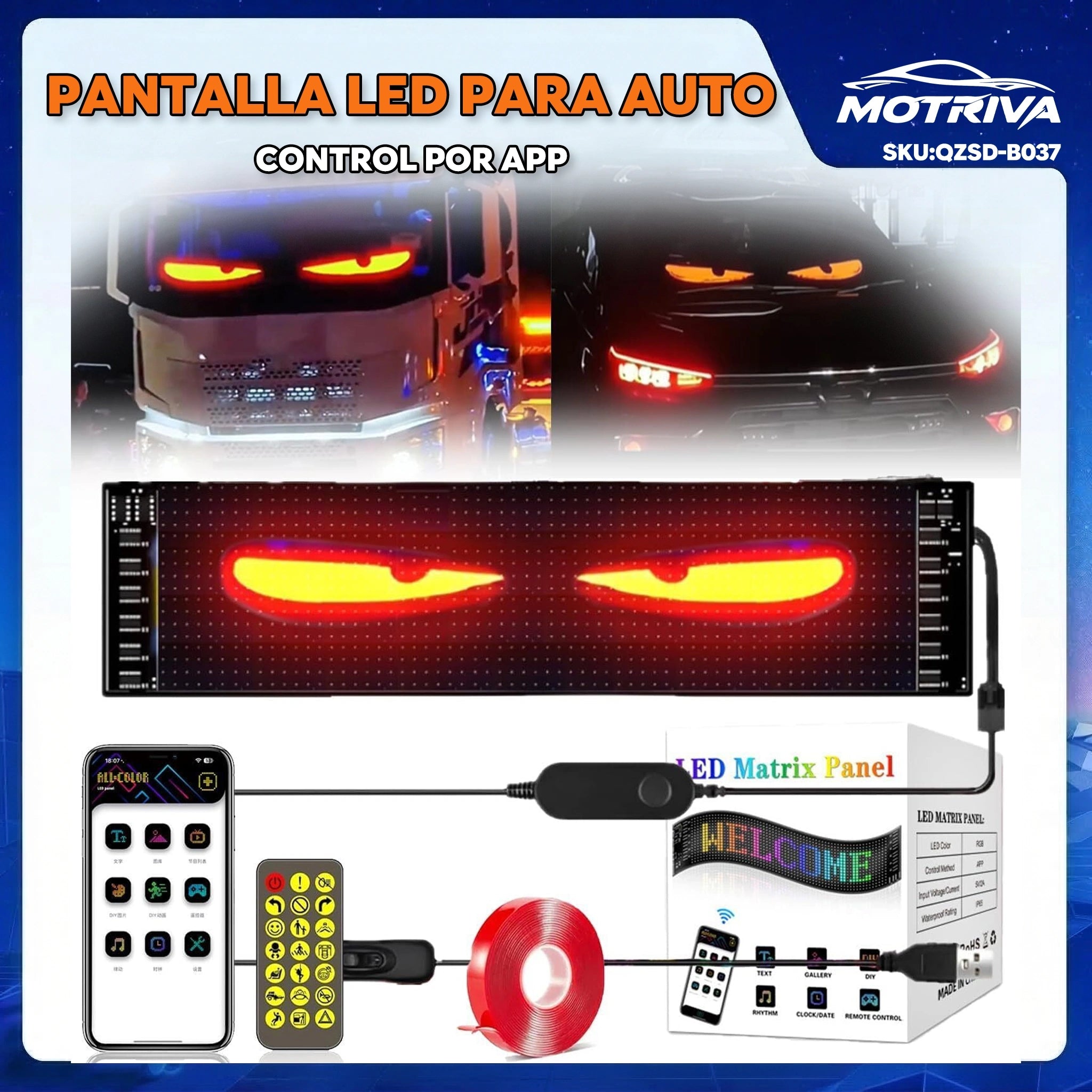Pantalla LED para Auto con Texto y Animaciones Personalizadas