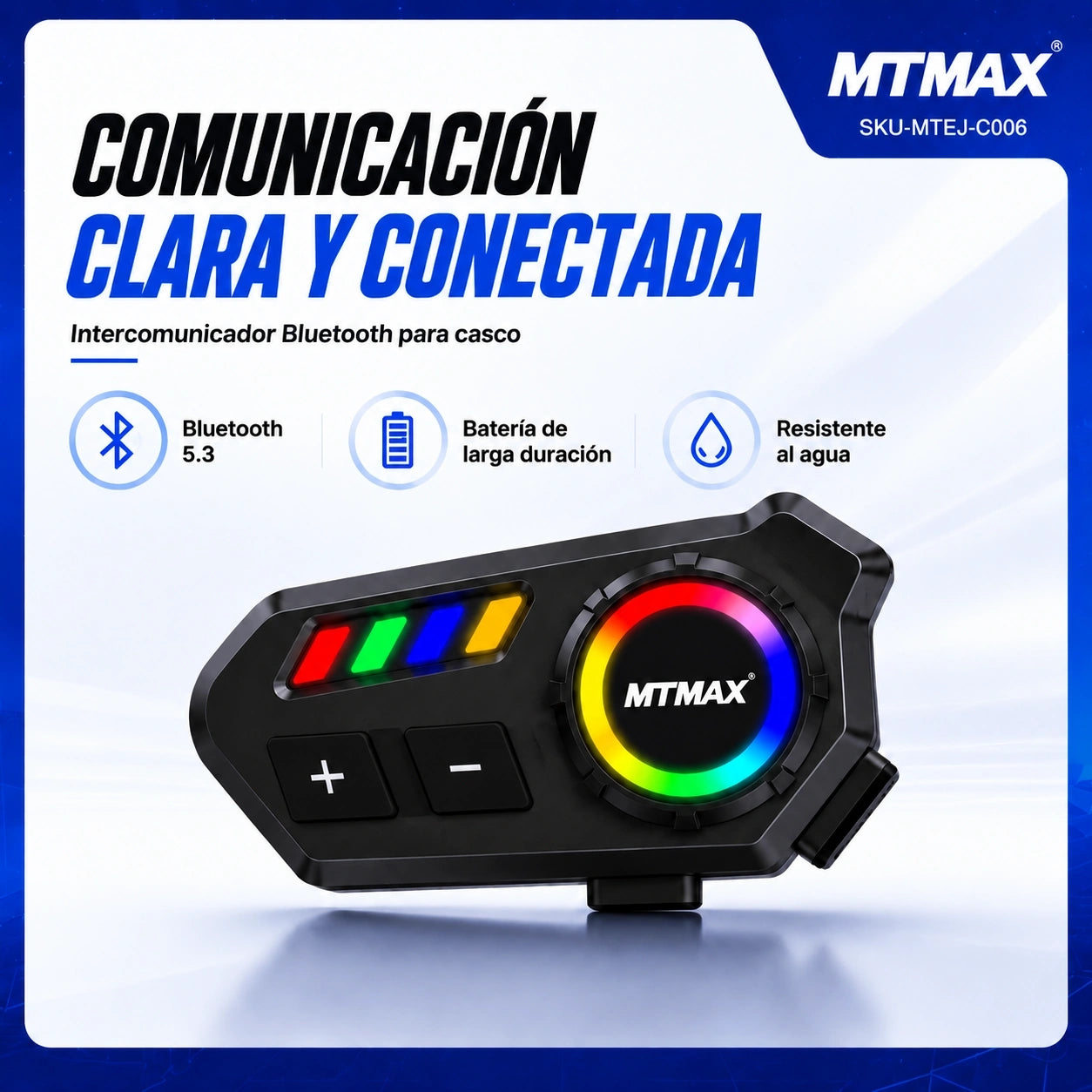 Auricular Bluetooth MTMAX K06A para Casco de Moto con Luz RGB
