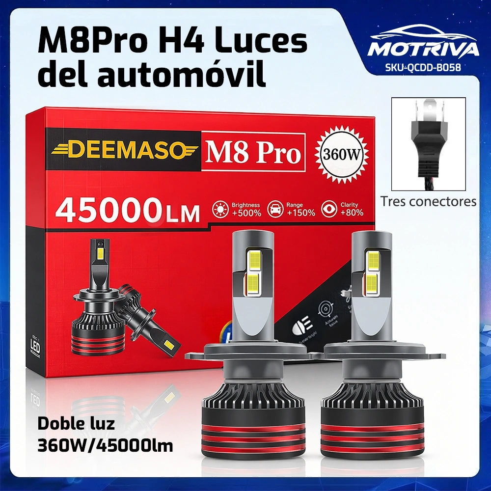 Luces LED H4 M8 Pro para Automóvil 360W 45000LM Doble Luz