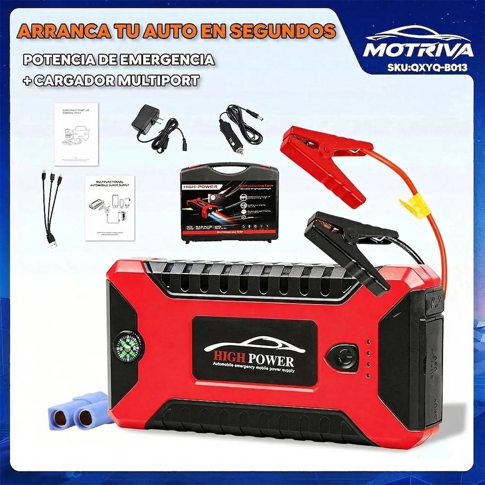 Arrancador de Batería Portátil con Brújula – Kit de Emergencia para Auto