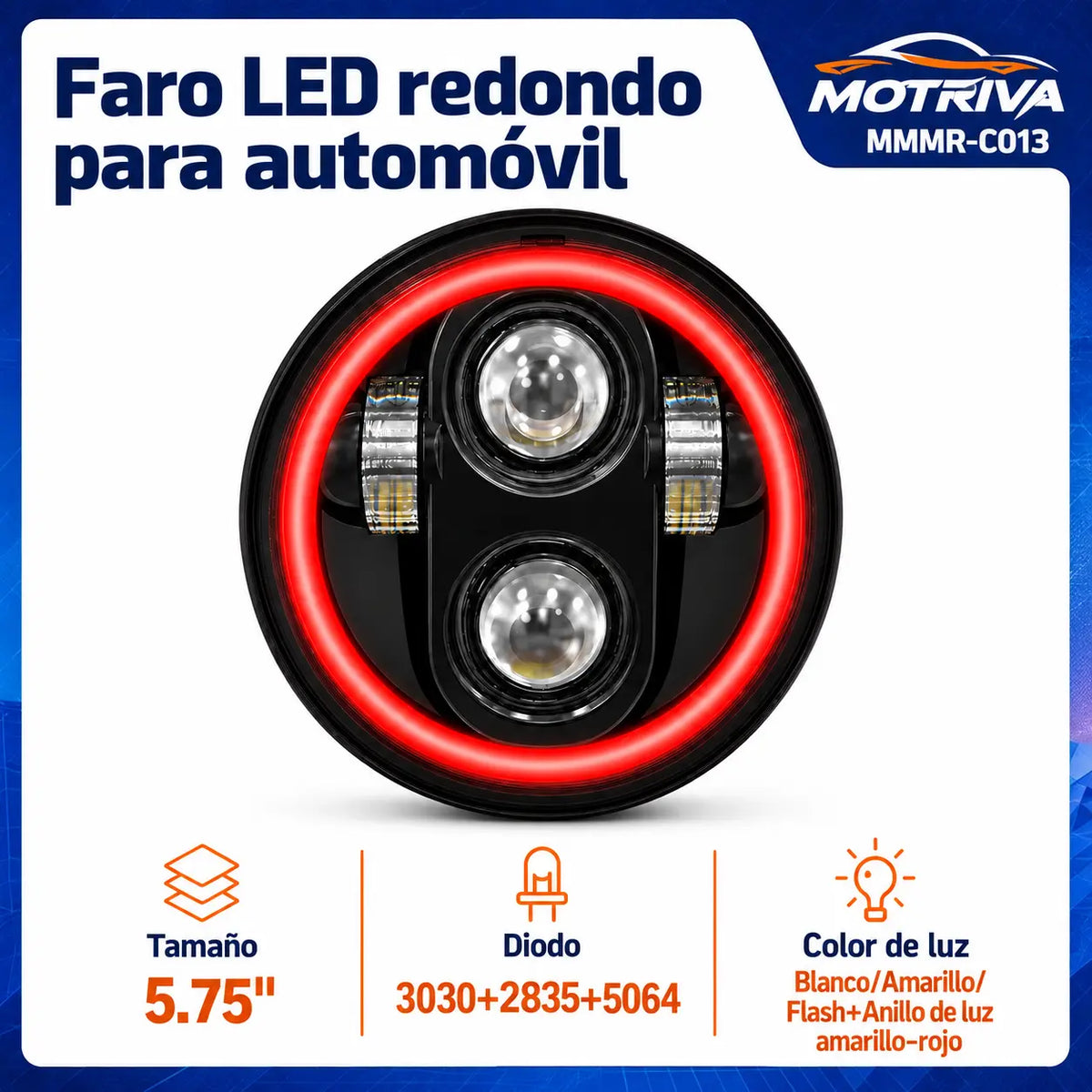 Faro LED Redondo con Anillo Amarillo-Rojo MOTRIVA MMMR-C013