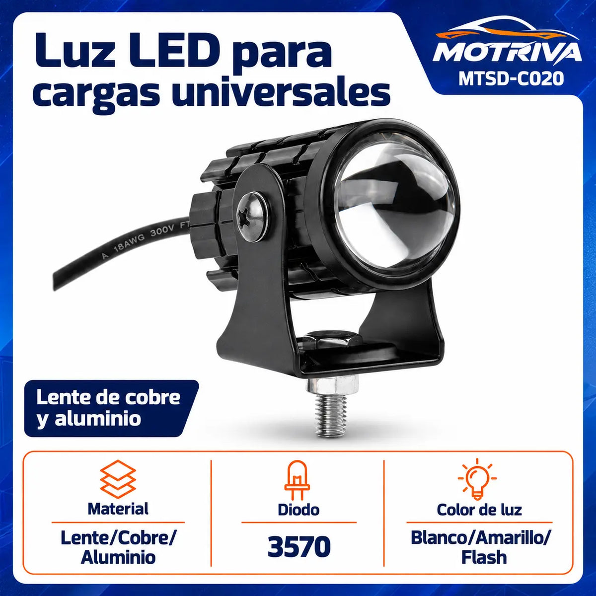 Luz LED Universal para Vehículo MOTRIVA MTSD-C020