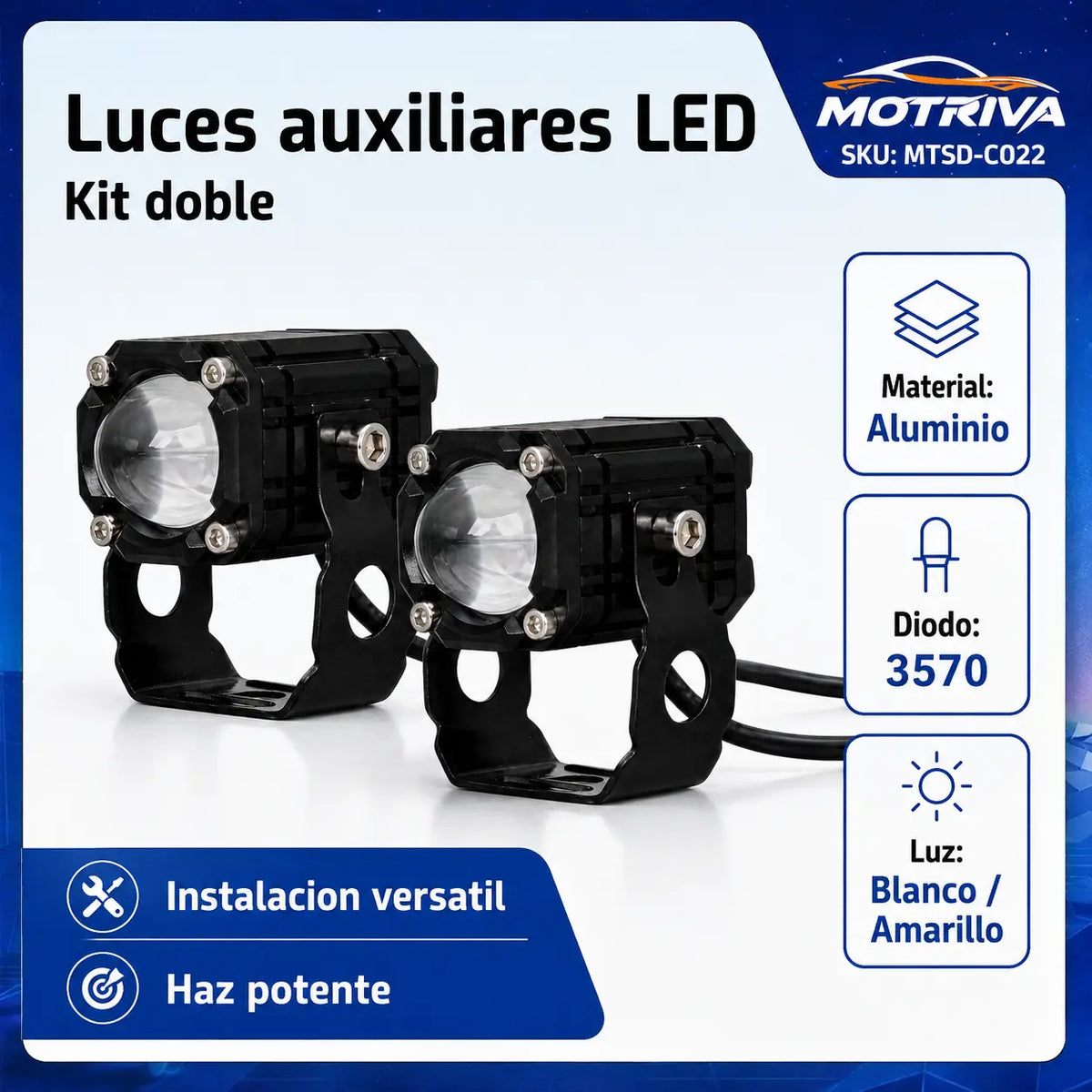 Kit Doble de Luces Auxiliares LED DEEMASO MOTRIVA para Motocicleta MTSD-C022