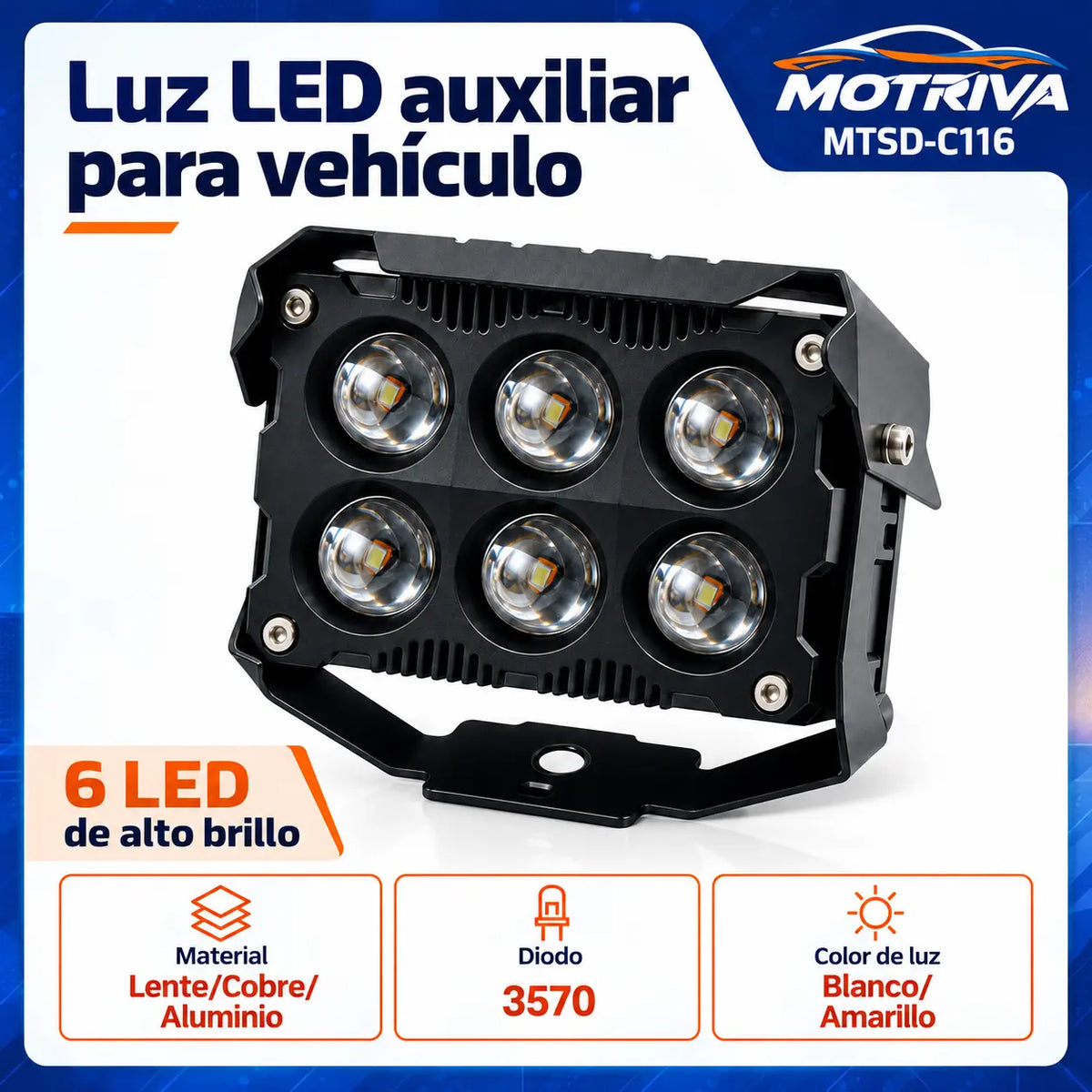 Luz LED Auxiliar de 6 LED para Vehículo MOTRIVA MTSD-C116