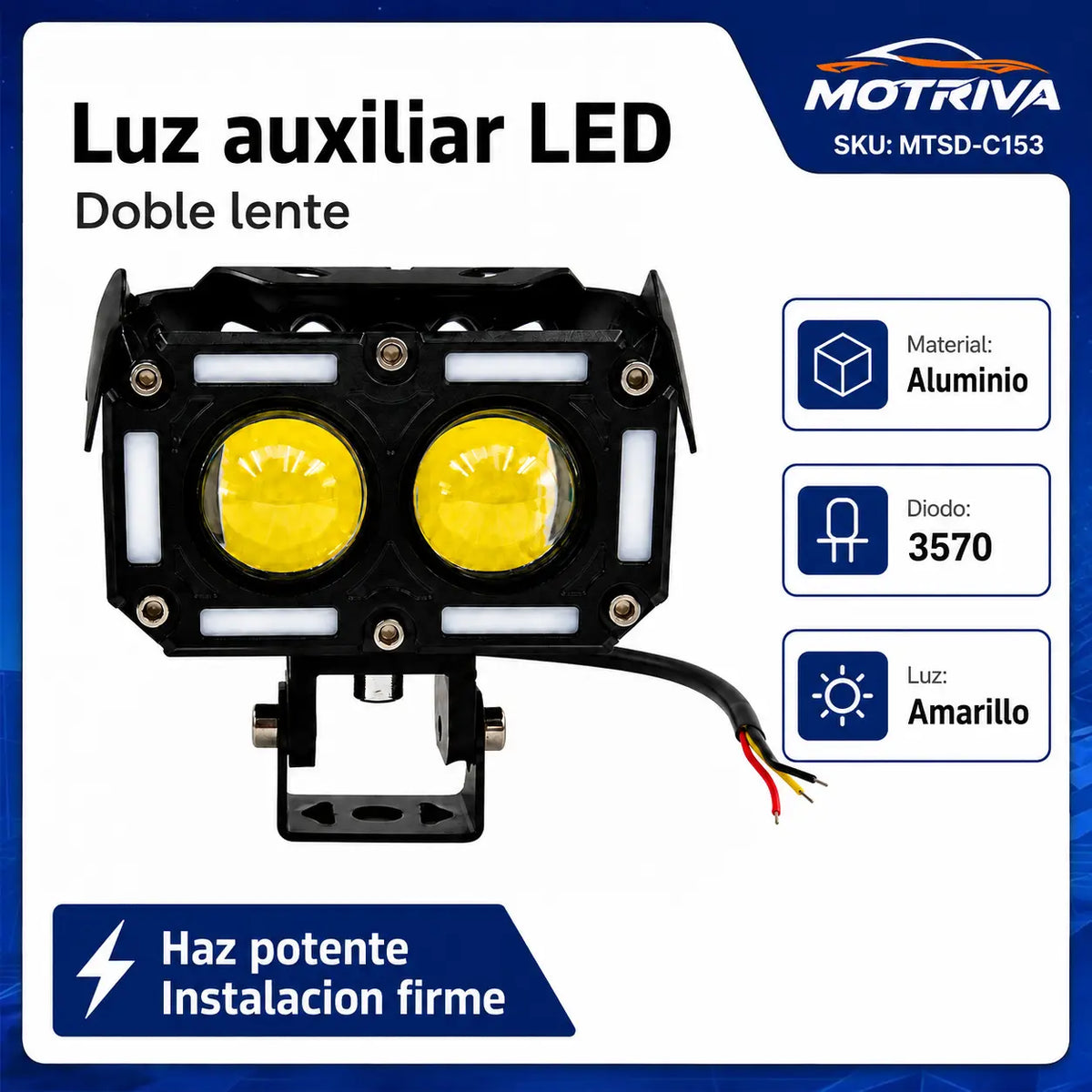 Luz Auxiliar LED Doble Lente DEEMASO MOTRIVA para Motocicleta MTSD-C153