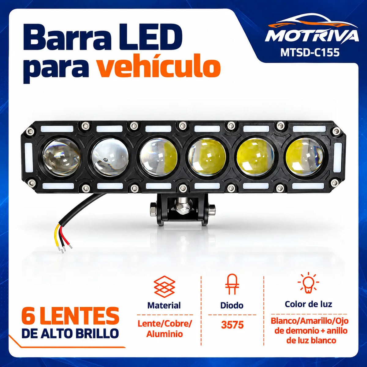 Barra LED de 6 Lentes para Vehículo MOTRIVA MTSD-C155