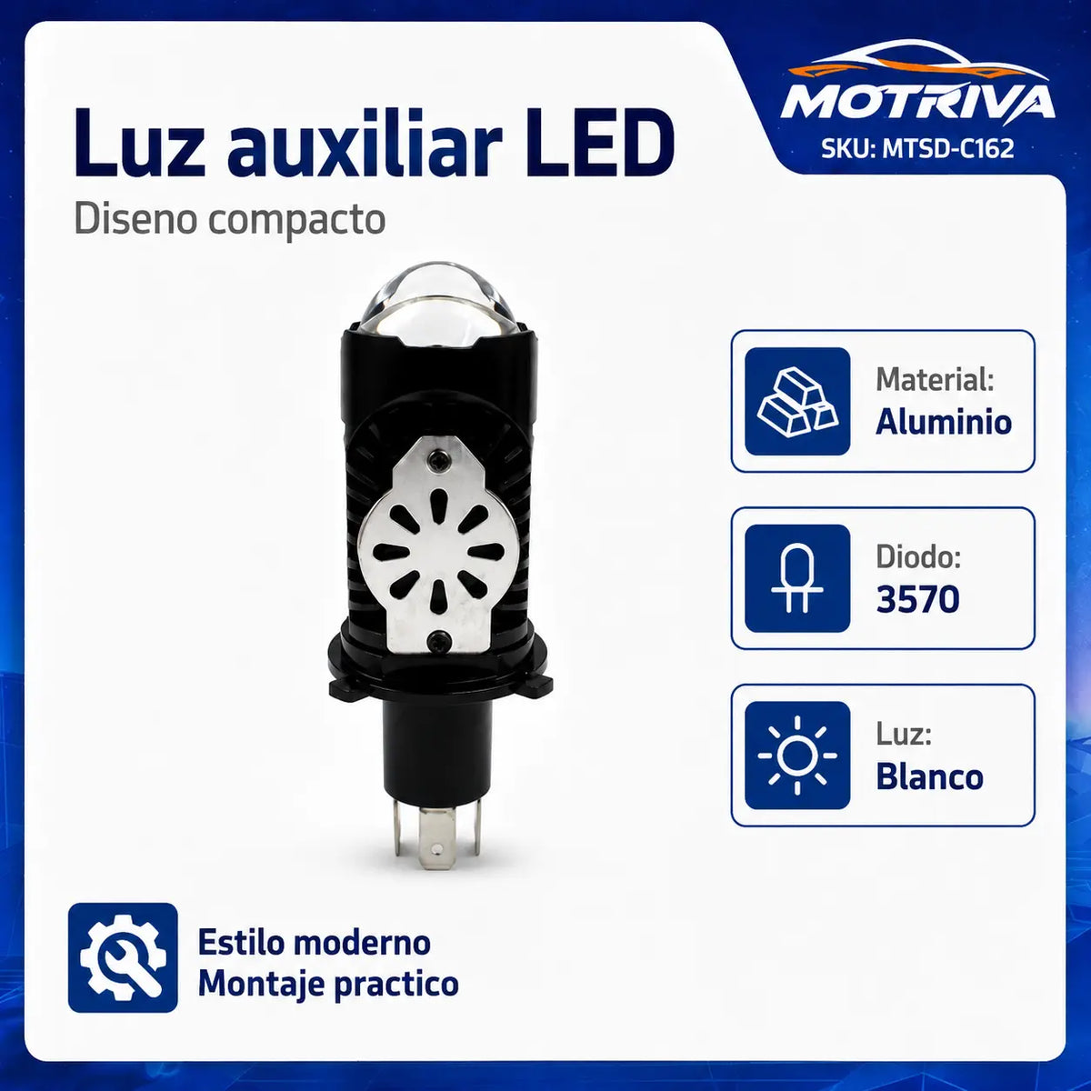 Luz Auxiliar LED Compacta DEEMASO MOTRIVA Blanca para Motocicleta MTSD-C162