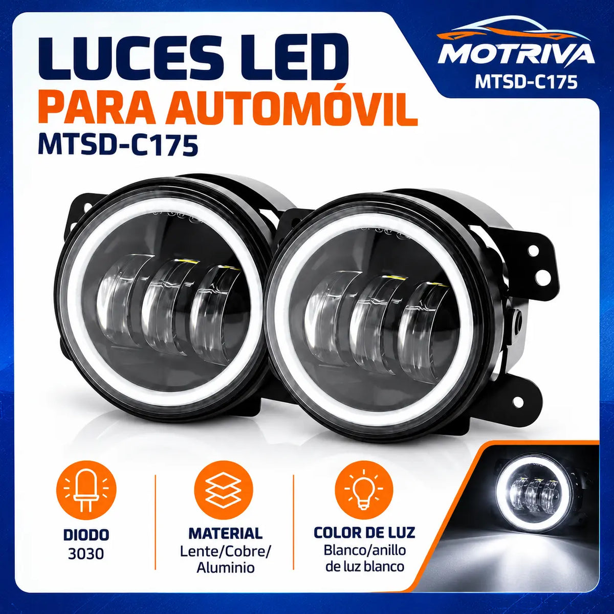 Luces LED para Auto con Anillo Blanco MOTRIVA MTSD-C175