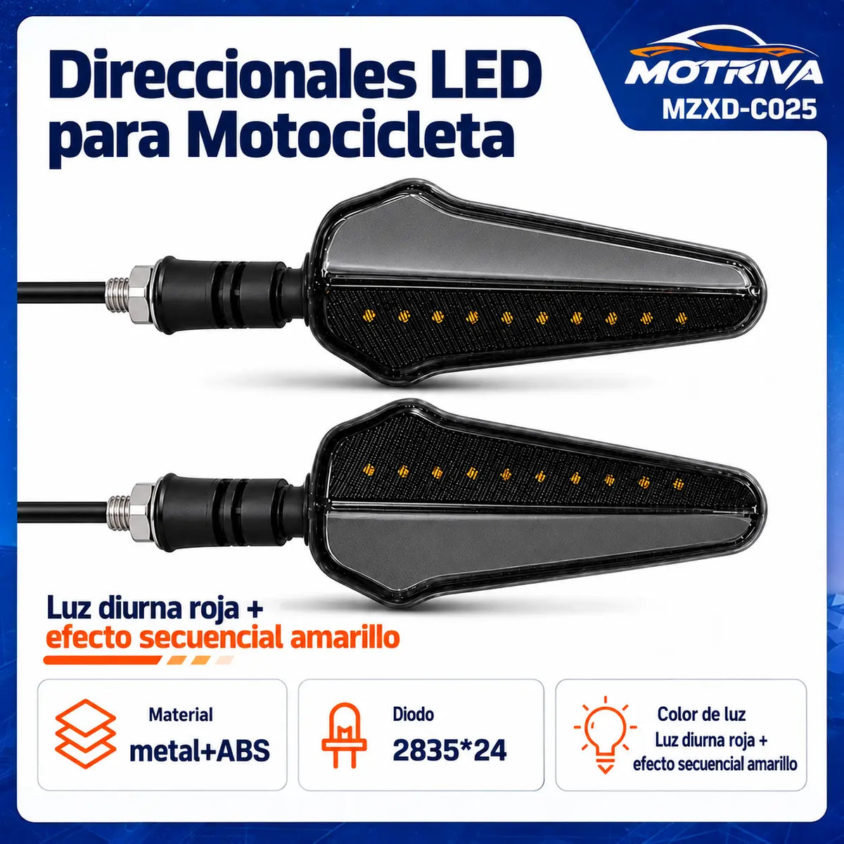 Luces Direccionales LED Secuenciales para Moto MOTRIVA MZXD-C025