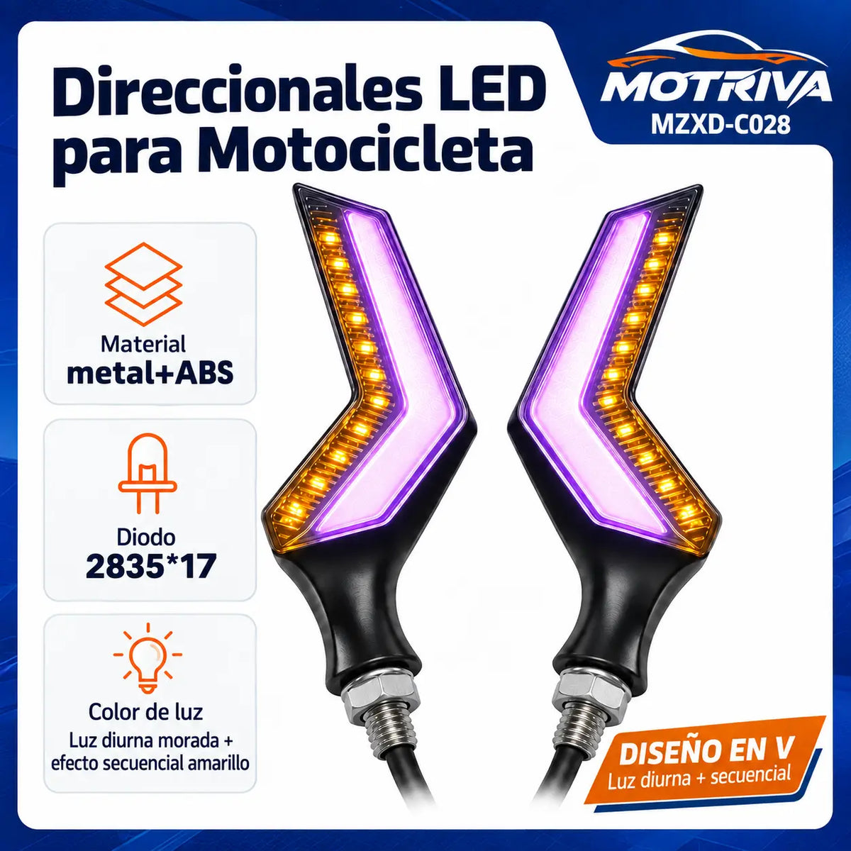 Luces Direccionales LED Secuenciales para Moto MOTRIVA MZXD-C028