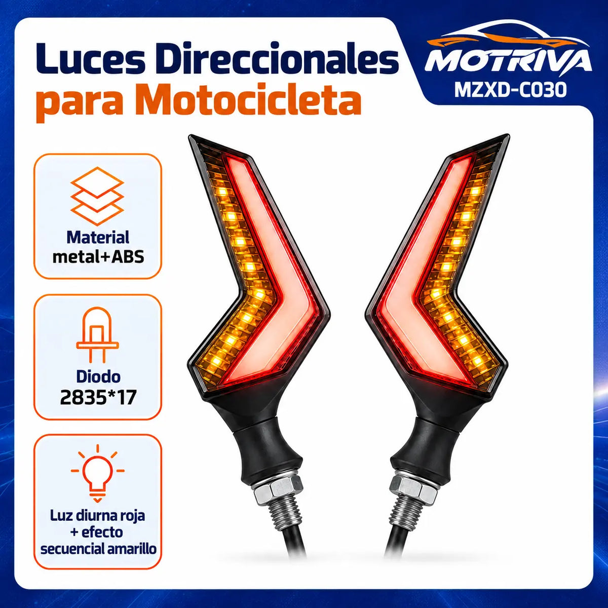 Luces Direccionales LED Secuenciales para Moto MOTRIVA MZXD-C030