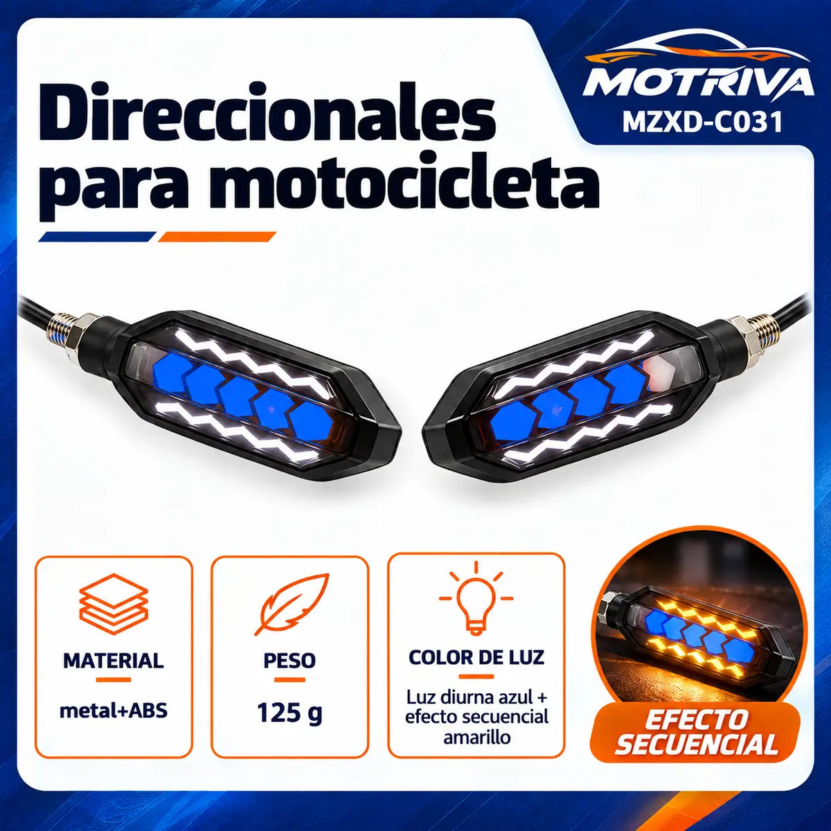 Luces Direccionales LED Secuenciales para Moto MOTRIVA MZXD-C031