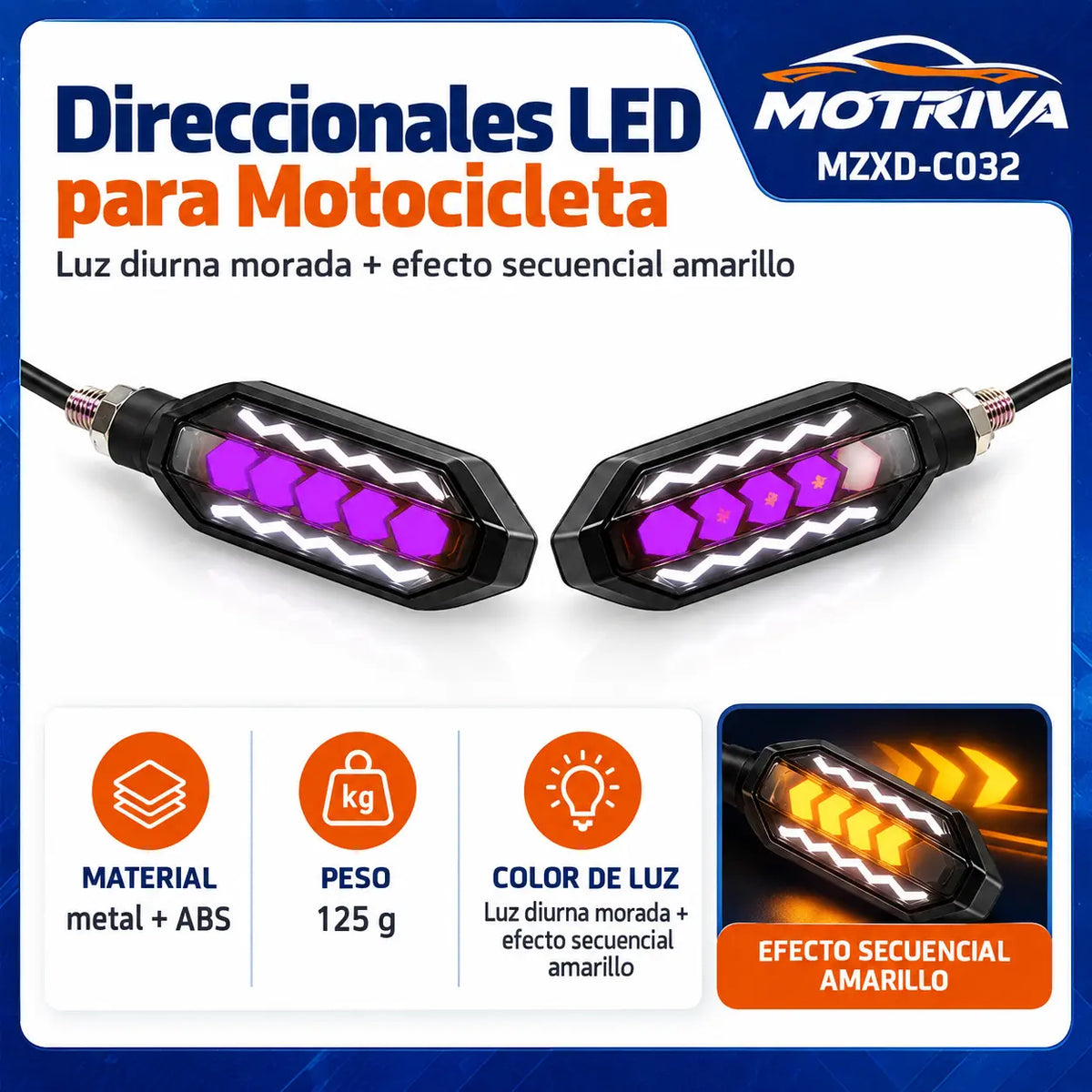 Luces Direccionales LED Secuenciales para Moto MOTRIVA MZXD-C032