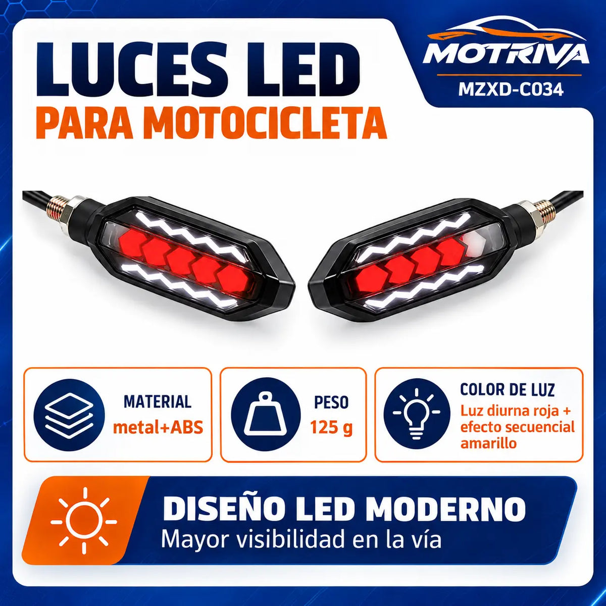 Luces Direccionales LED Secuenciales para Moto MOTRIVA MZXD-C034
