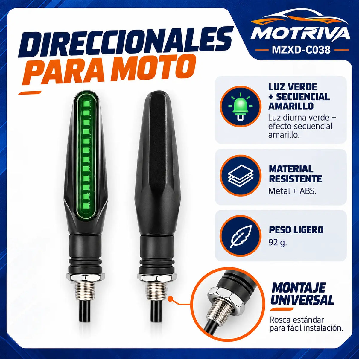 Luces Direccionales LED Secuenciales para Moto MOTRIVA MZXD-C038