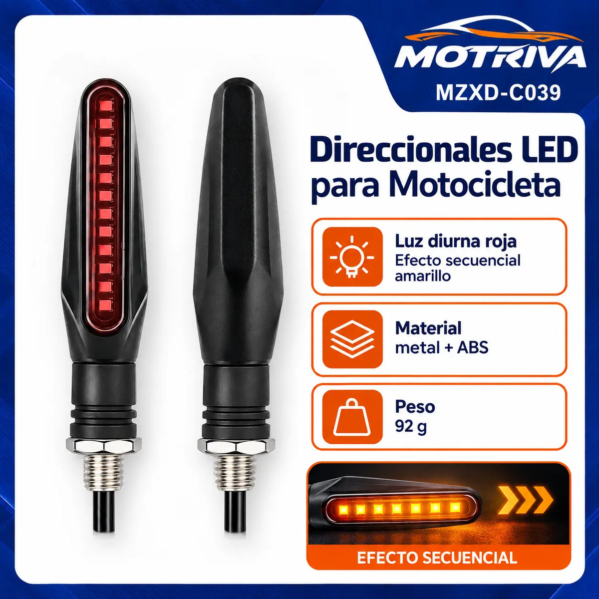 Luces Direccionales LED Secuenciales para Moto MOTRIVA MZXD-C039