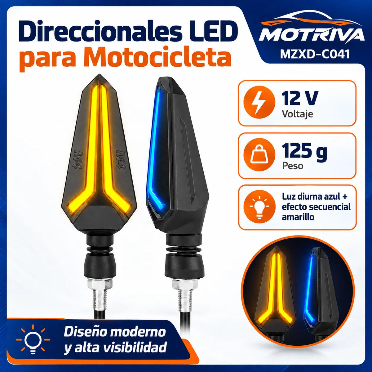 Luces Direccionales LED Secuenciales para Moto MOTRIVA MZXD-C041