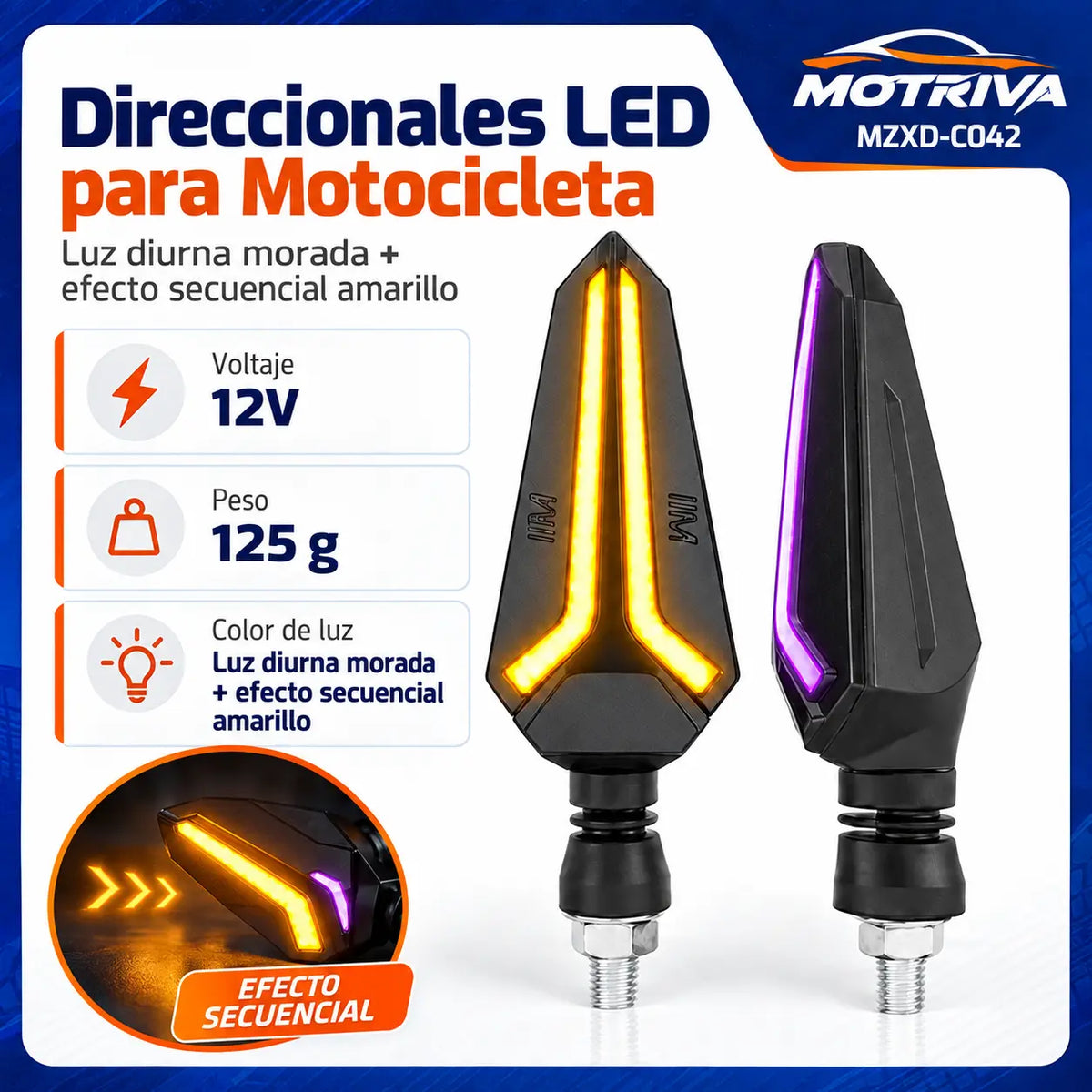 Luces Direccionales LED Secuenciales para Moto MOTRIVA MZXD-C042