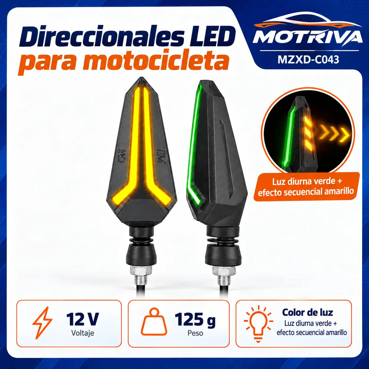 Luces Direccionales LED Secuenciales para Moto MOTRIVA MZXD-C043