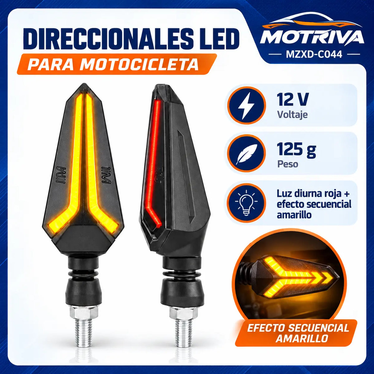 Luces Direccionales LED Secuenciales para Moto MOTRIVA MZXD-C044