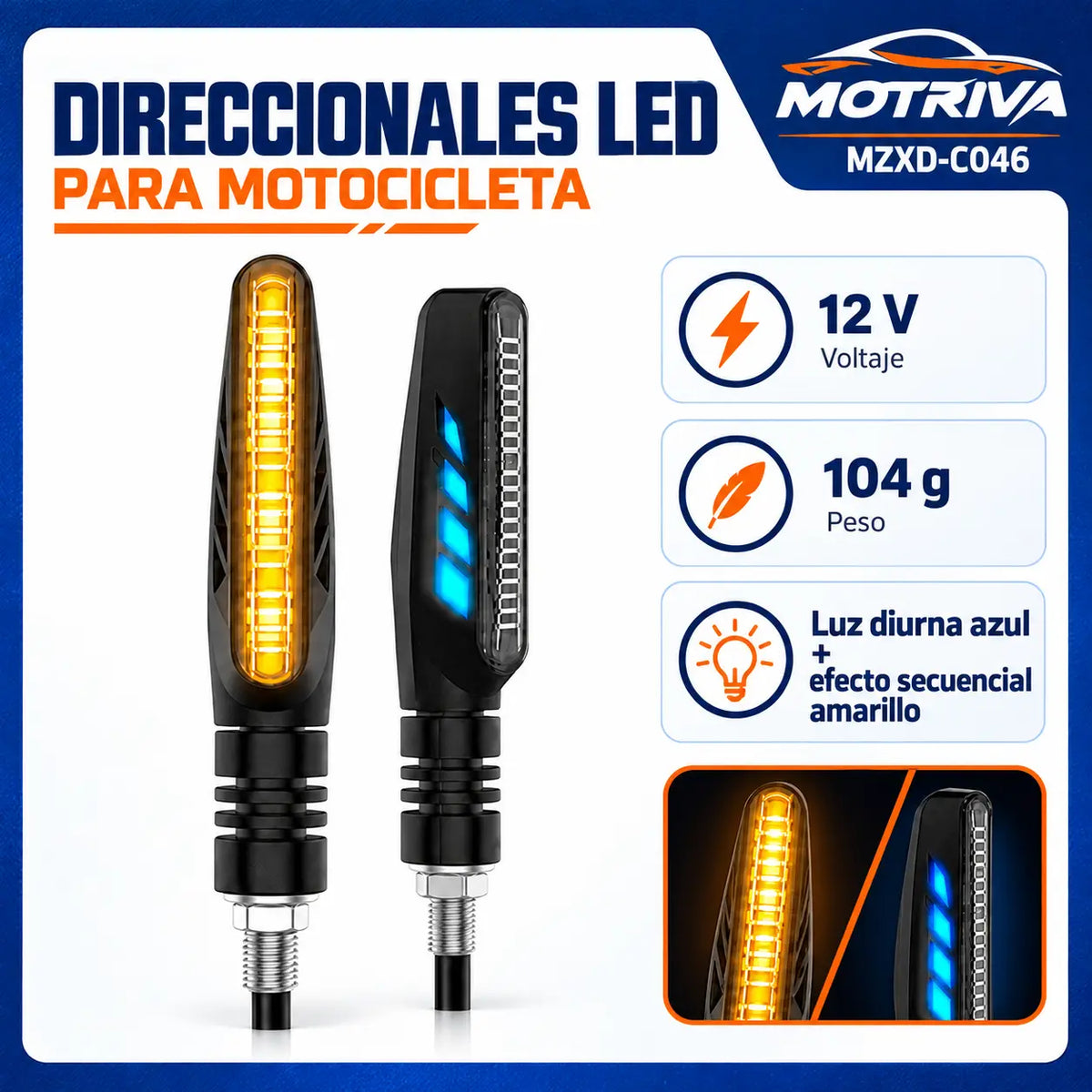 Luces Direccionales LED Secuenciales para Moto MOTRIVA MZXD-C046