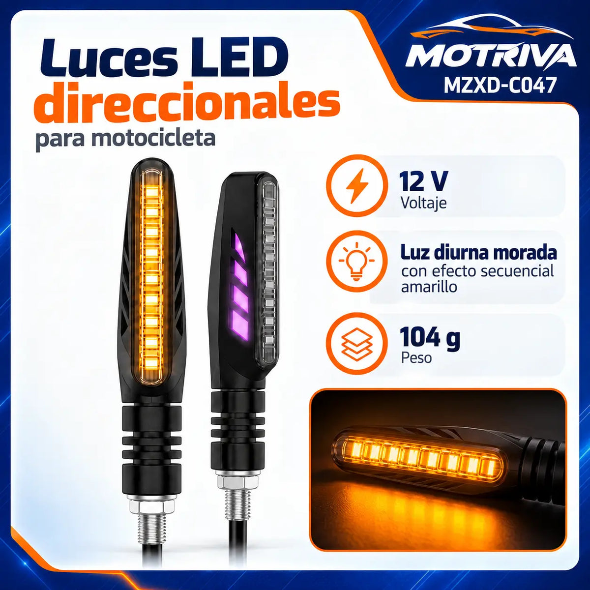 Luces Direccionales LED Secuenciales para Moto MOTRIVA MZXD-C047
