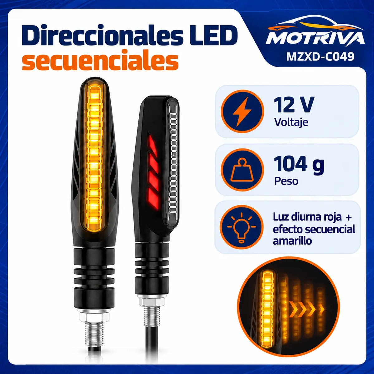 Luces Direccionales LED Secuenciales para Moto MOTRIVA MZXD-C049