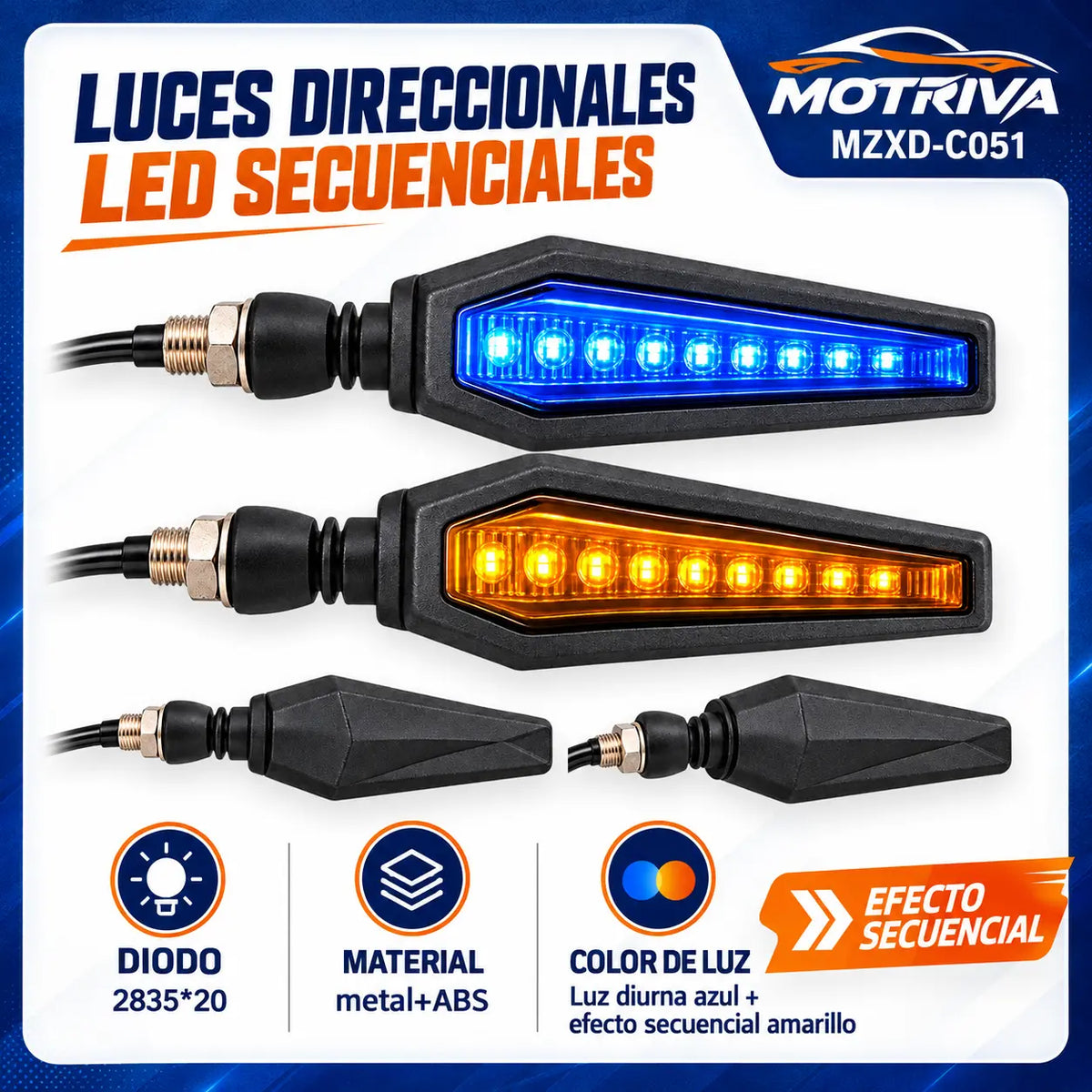Luces Direccionales LED Secuenciales para Moto MOTRIVA MZXD-C051