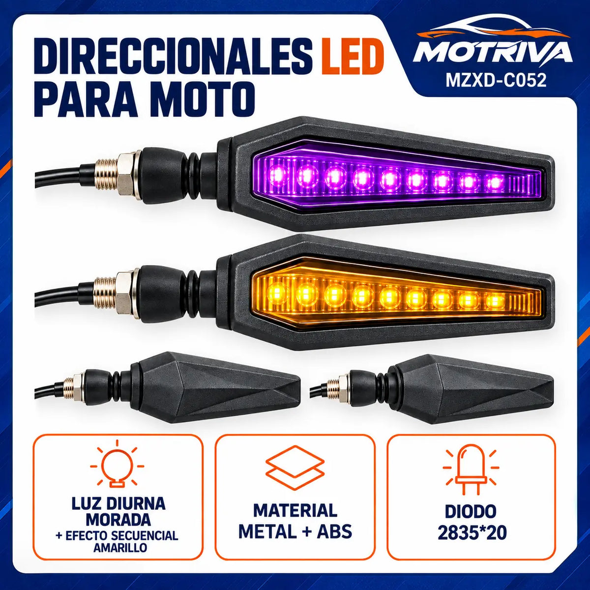 Luces Direccionales LED Secuenciales para Moto MOTRIVA MZXD-C052
