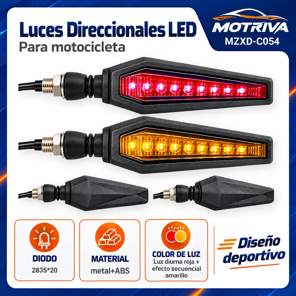 Luces Direccionales LED Secuenciales para Moto MOTRIVA MZXD-C054