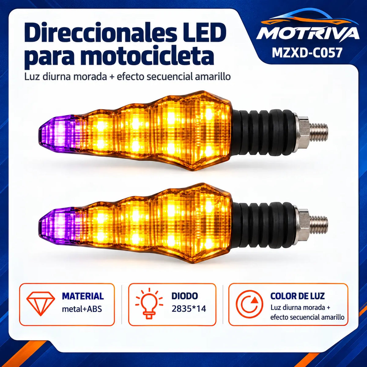 Luces Direccionales LED Secuenciales para Moto MOTRIVA MZXD-C057