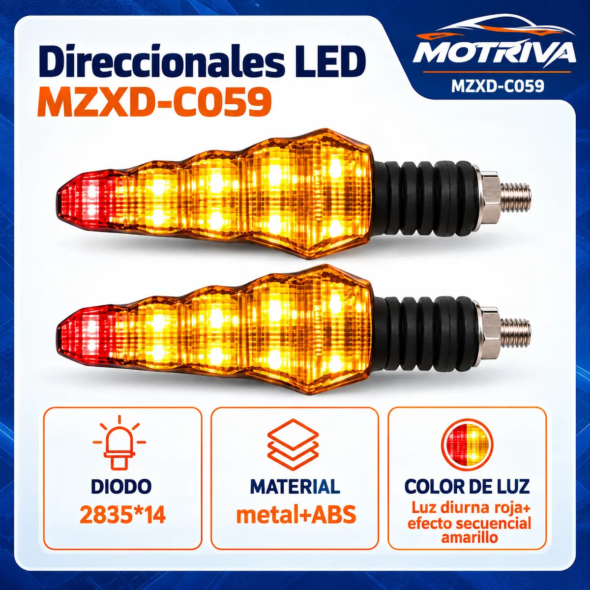 Luces Direccionales LED Secuenciales para Moto MOTRIVA MZXD-C059