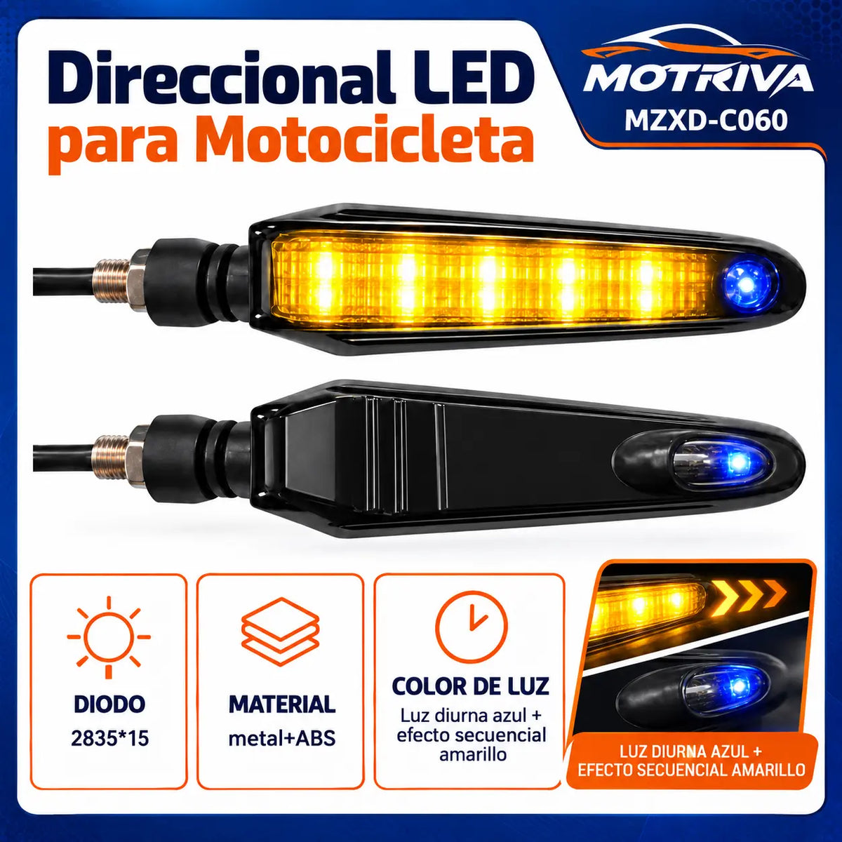 Luces Direccionales LED Secuenciales para Moto MOTRIVA MZXD-C060