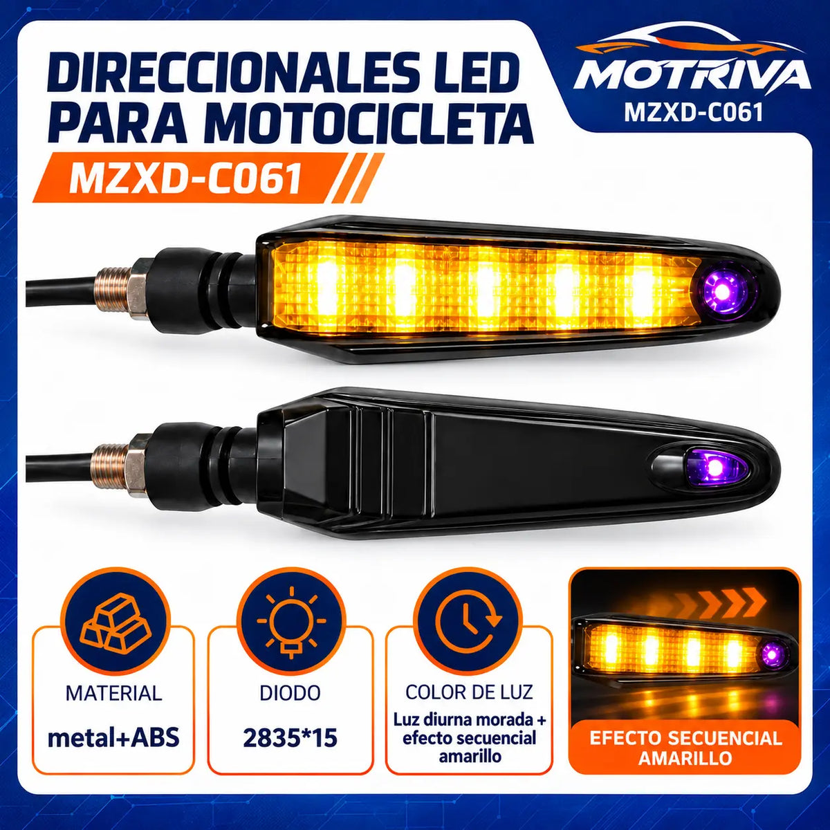 Luces Direccionales LED Secuenciales para Moto MOTRIVA MZXD-C061
