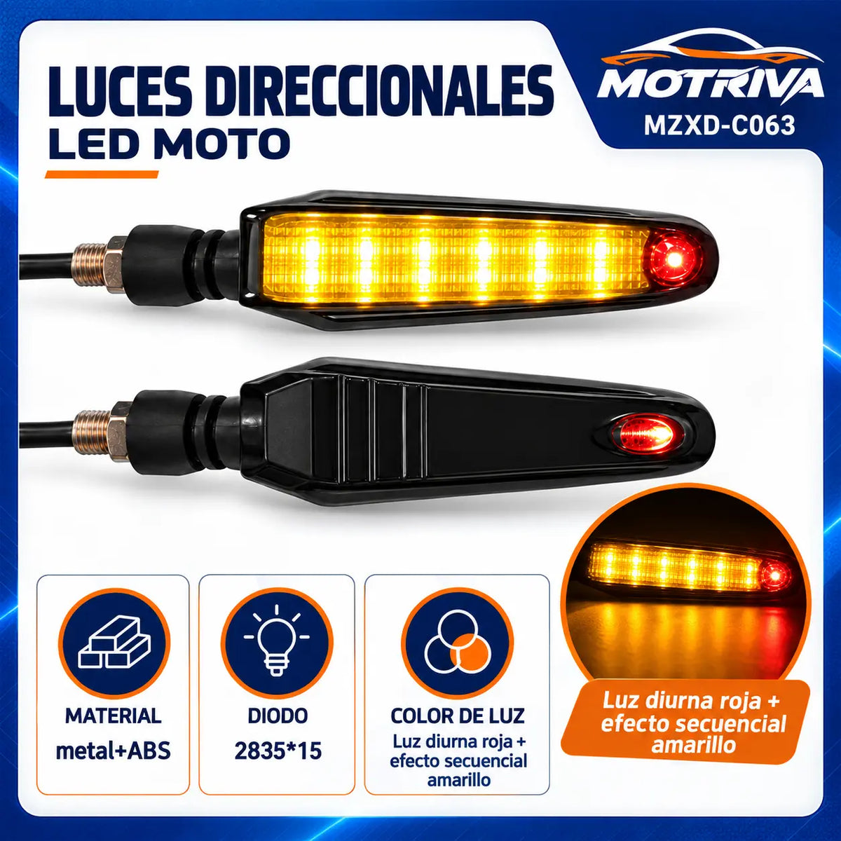 Luces Direccionales LED Secuenciales para Moto MOTRIVA MZXD-C063