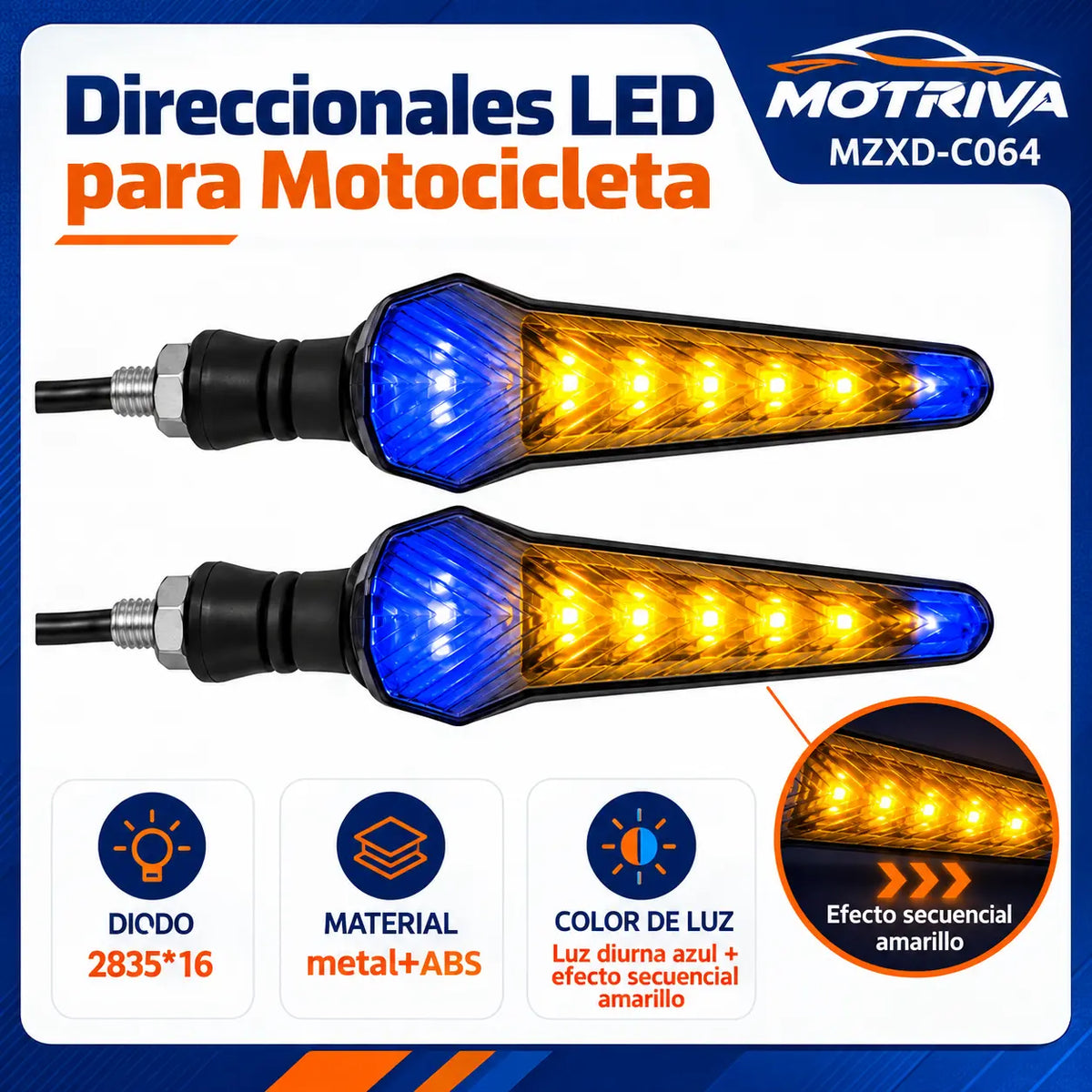 Luces Direccionales LED Secuenciales para Moto MOTRIVA MZXD-C064
