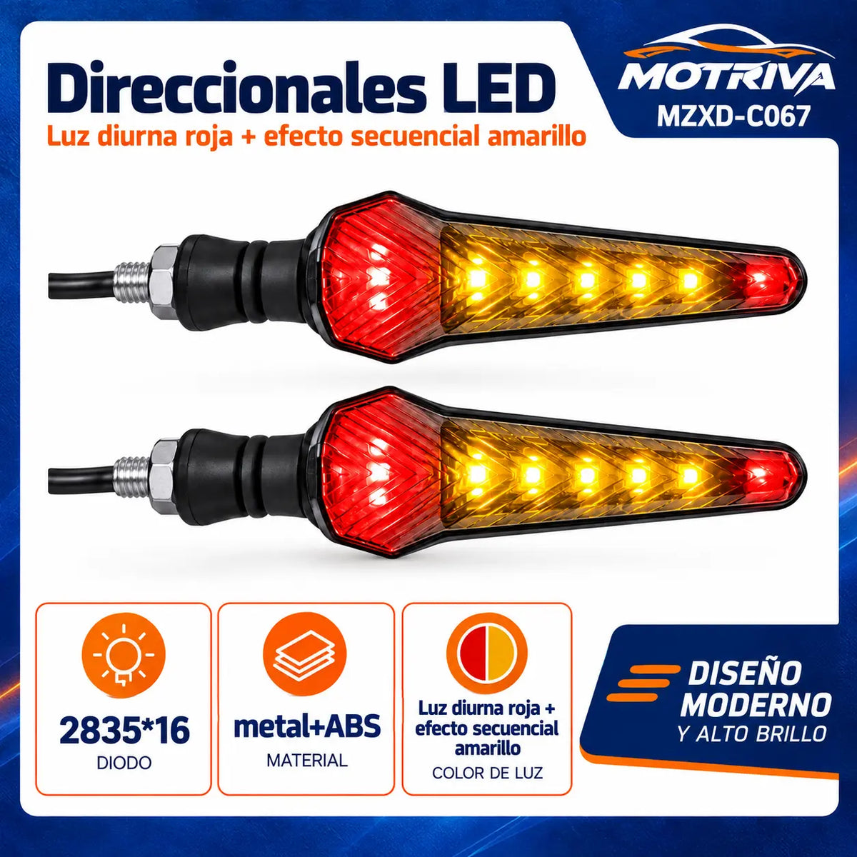 Luces Direccionales LED Secuenciales para Moto MOTRIVA MZXD-C067