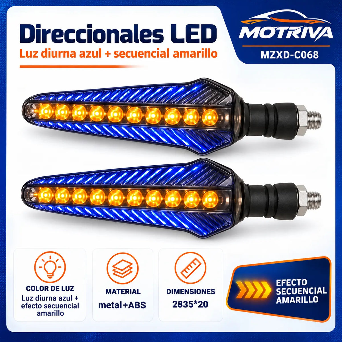 Luces Direccionales LED Secuenciales para Moto MOTRIVA MZXD-C068