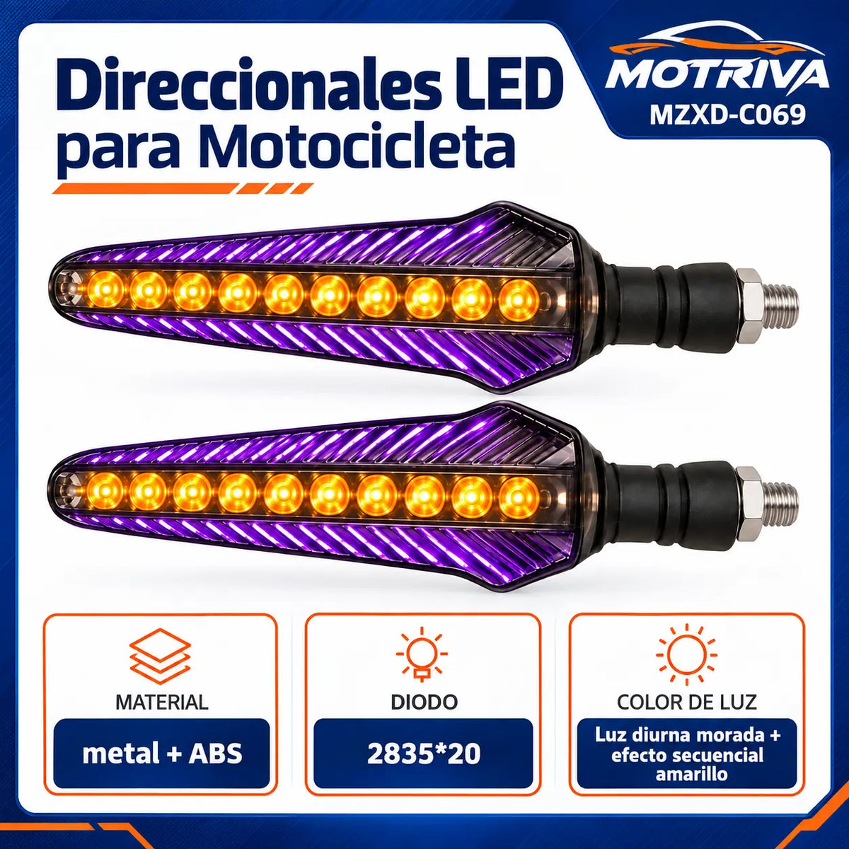 Luces Direccionales LED Secuenciales para Moto MOTRIVA MZXD-C069