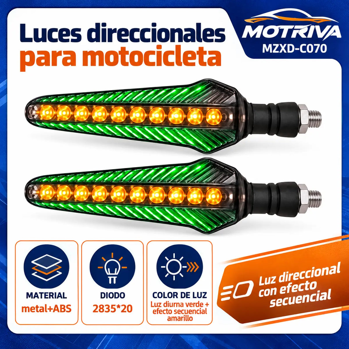 Luces Direccionales LED Secuenciales para Moto MOTRIVA MZXD-C070