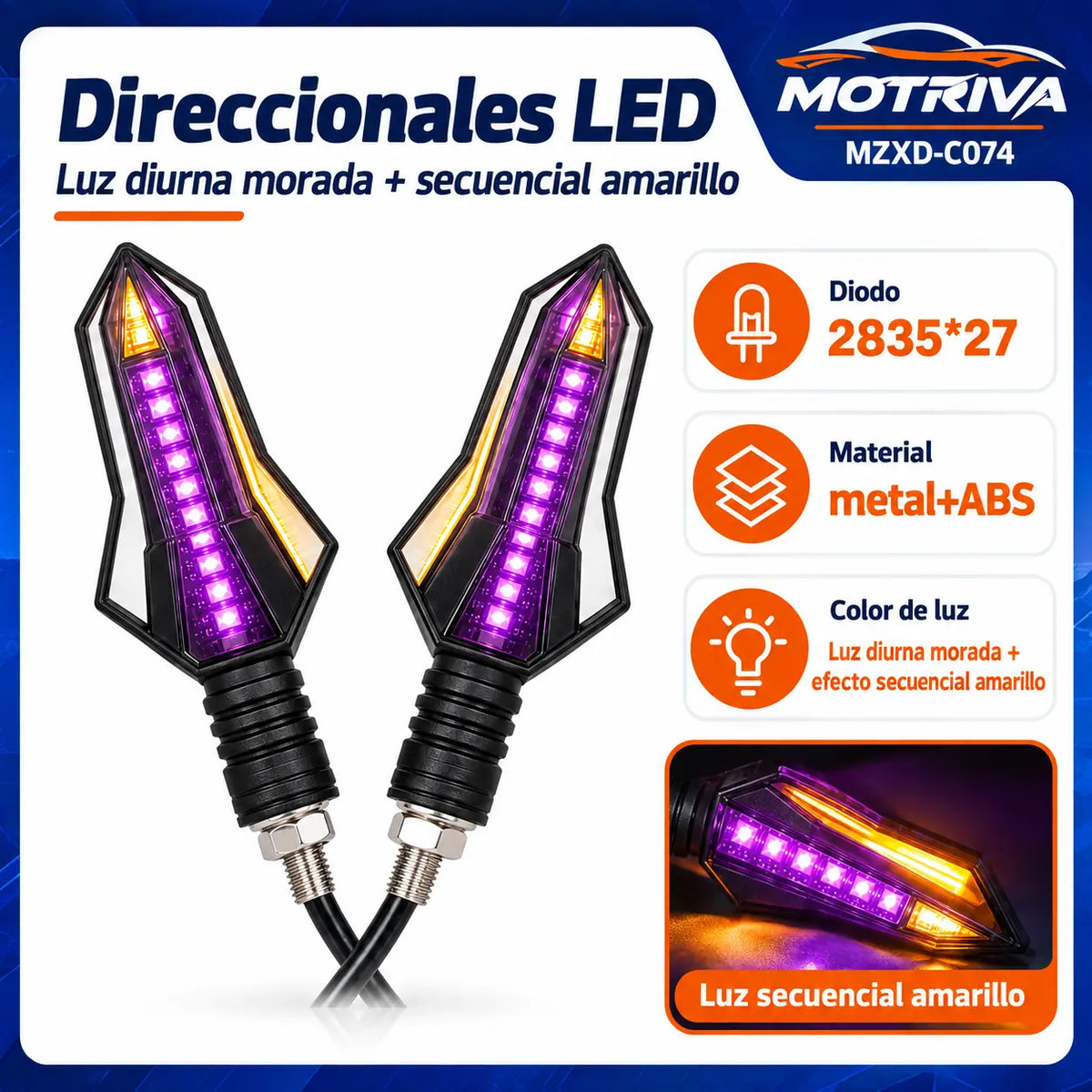 Luces Direccionales LED Secuenciales para Moto MOTRIVA MZXD-C074