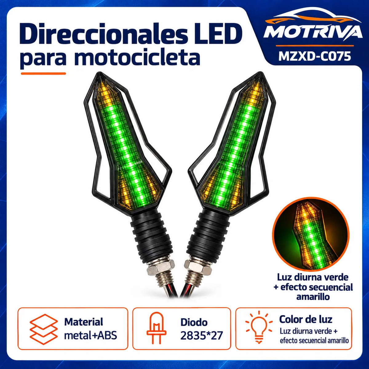 Luces Direccionales LED Secuenciales para Moto MOTRIVA MZXD-C075
